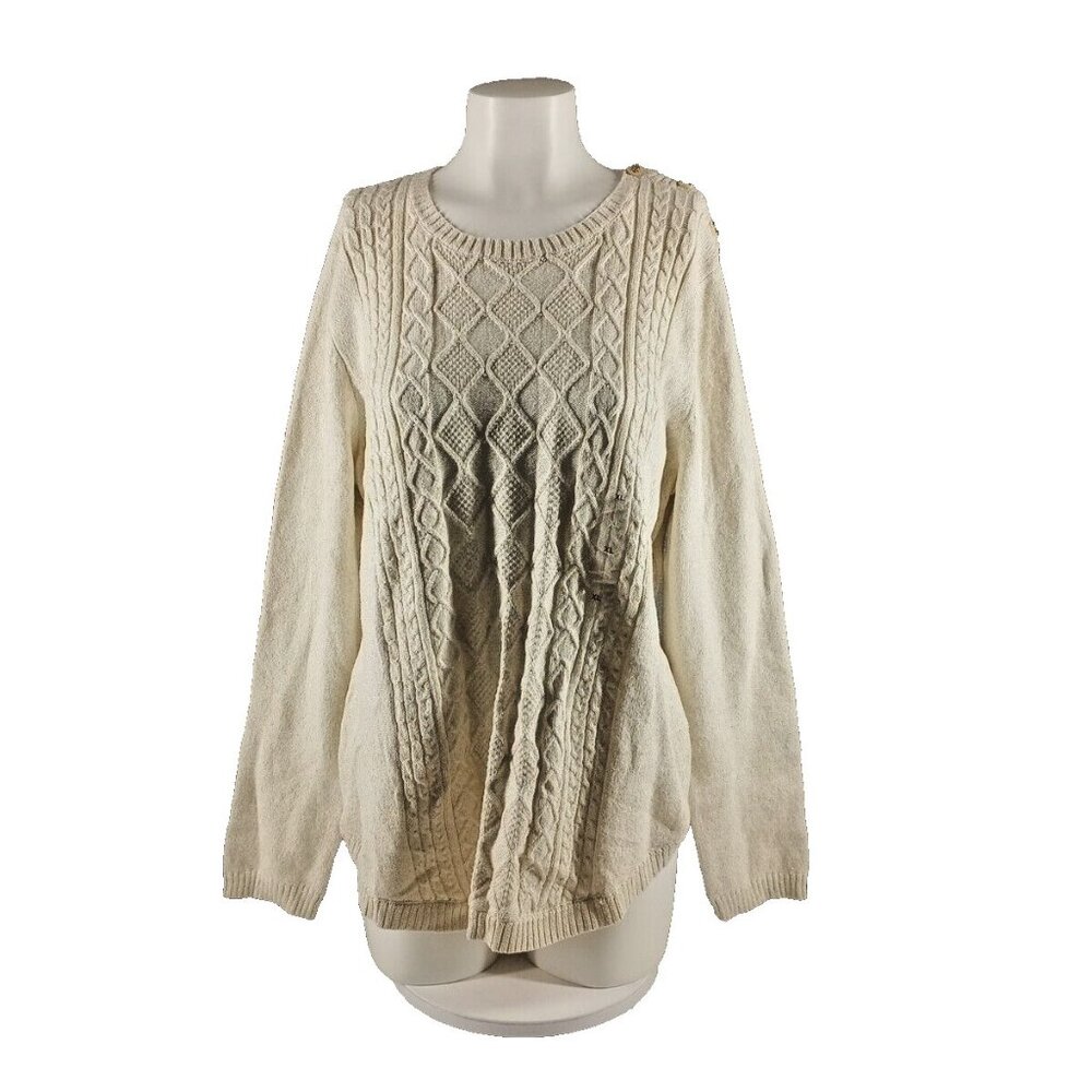 NWT CHARTER CLUB Textured Metallic Sweater XL(16-18) Cotton Beige Cable Knit